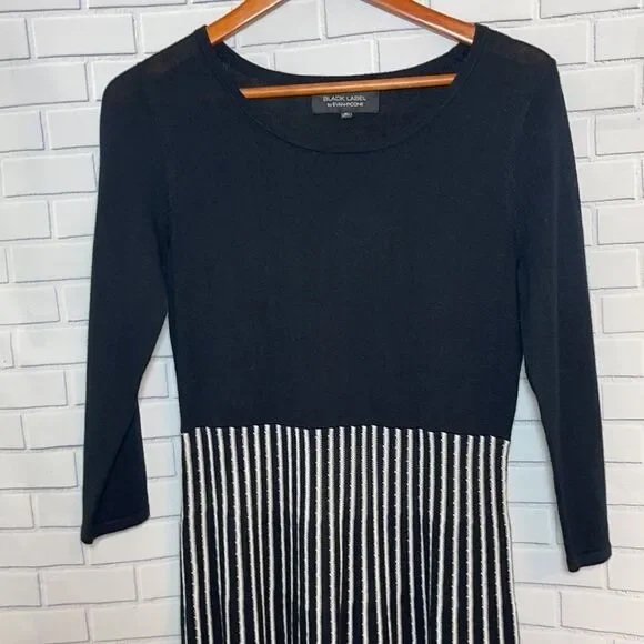 Black Label By‎ Evan Picone Black Stiped Skirt Knit Dress Sz M - Picture 3 of 6